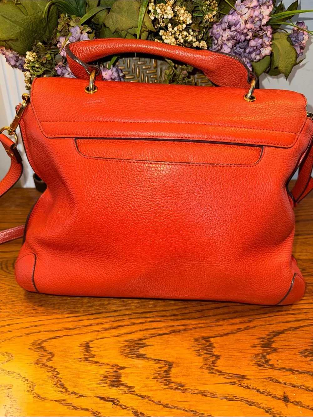 MCM Coral Leather Top-Handle Satchel with Gold Hardware with COA EUC